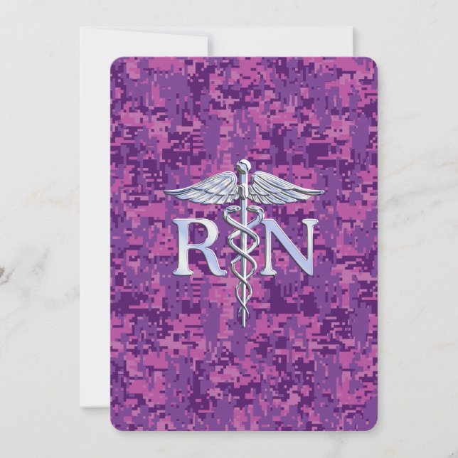 Registered Nurse RN Caduceus on Pink Camo Invitation (Front)
