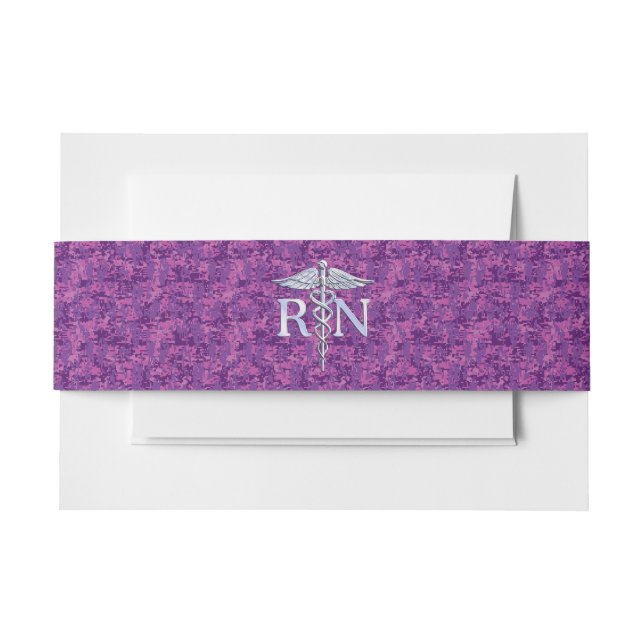 Registered Nurse RN Caduceus on Pink Camouflage Invitation Belly Band (Front Example)