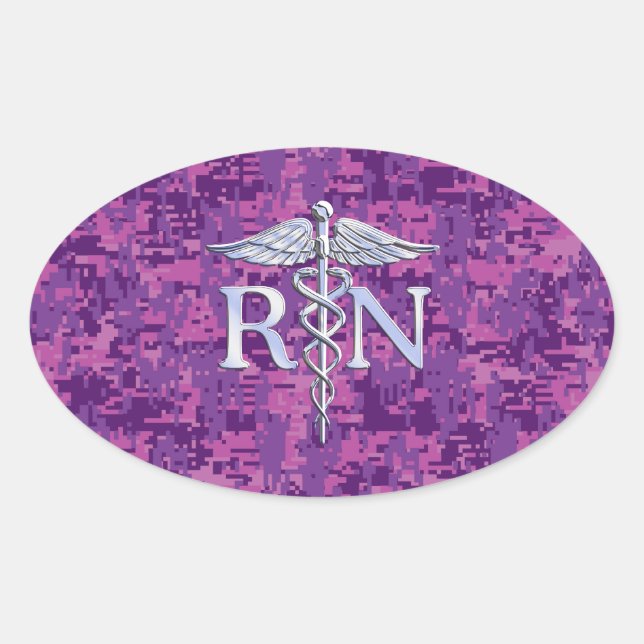 Registered Nurse RN Caduceus on Pink Camouflage Oval Sticker (Front)