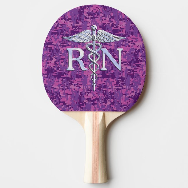 Registered Nurse RN Caduceus on Pink Camouflage Ping Pong Paddle (Front)