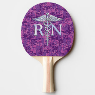 Registered Nurse RN Caduceus on Pink Camouflage Ping Pong Paddle