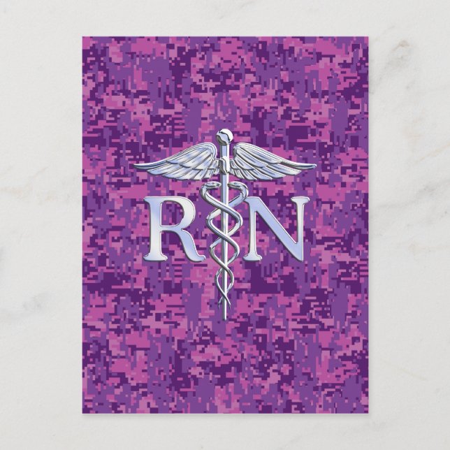 Registered Nurse RN Caduceus on Pink Camouflage Postcard (Front)