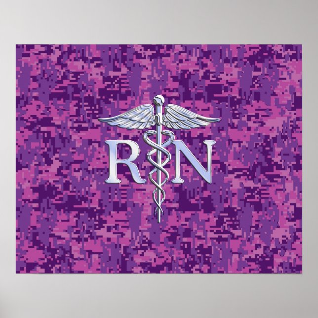 Registered Nurse RN Caduceus on Pink Camouflage Poster (Front)
