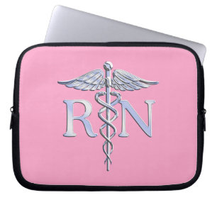 Registered Nurse RN Caduceus on Pink Decor Laptop Sleeve