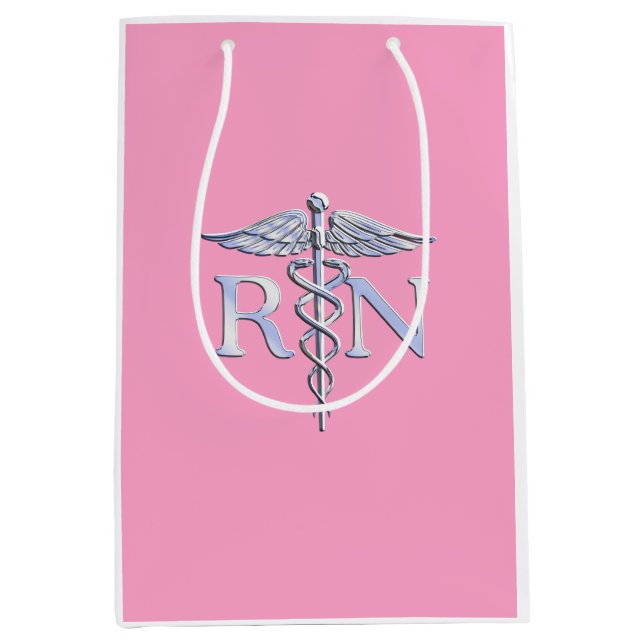 Registered Nurse RN Caduceus on Pink Rose Medium Gift Bag (Front)