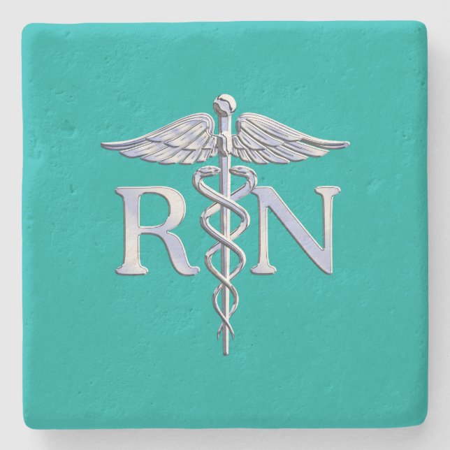 Registered Nurse RN Caduceus on Turquoise Decor Stone Coaster (Front)