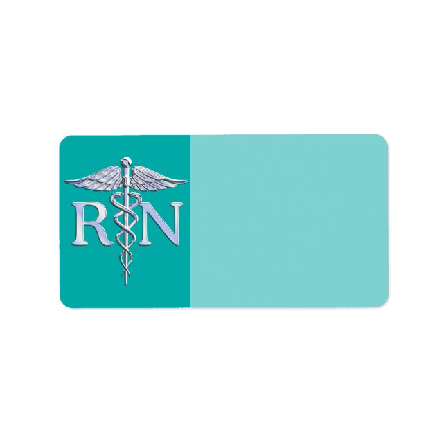 Registered Nurse RN Caduceus on Turquoise Label (Front)