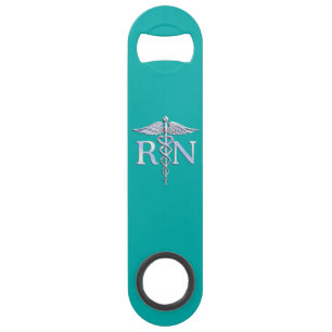 Registered Nurse RN Caduceus on Turquoise Speed Bottle Opener