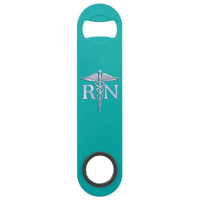 Registered Nurse RN Caduceus on Turquoise Speed Bottle Opener (Front)