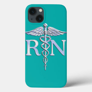 Registered Nurse RN Caduceus on Vibrant Turquoise iPhone 13 Case