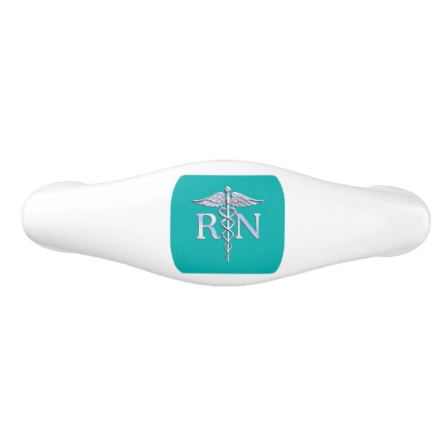 Registered Nurse RN Caduceus on Vibrant Turquoise Ceramic Drawer Pull (Front)