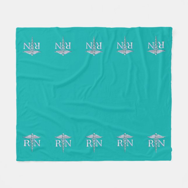 Registered Nurse RN Caduceus on Vibrant Turquoise Fleece Blanket (Front (Horizontal))