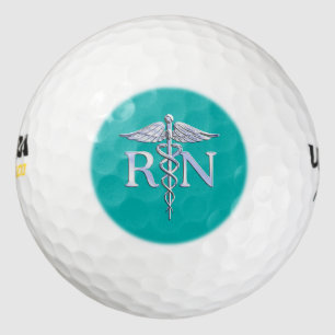 Registered Nurse RN Caduceus on Vibrant Turquoise Golf Balls