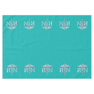 Registered Nurse RN Caduceus on Vibrant Turquoise Tablecloth