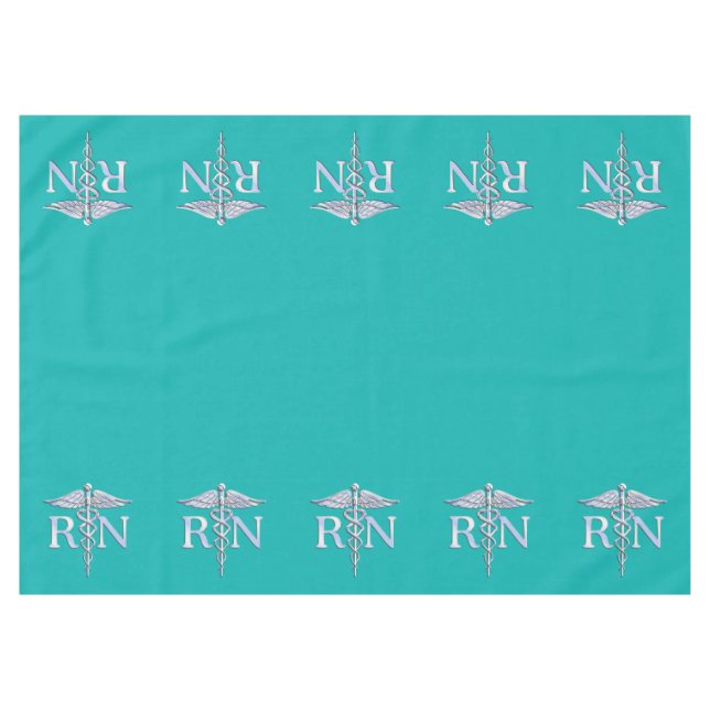 Registered Nurse RN Caduceus on Vibrant Turquoise Tablecloth (Front (Horizontal))