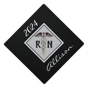 Registered Nurse RN Caduceus Personalized Black Graduation Cap Topper
