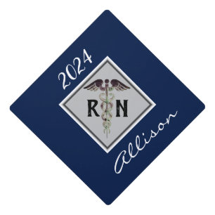 Registered Nurse RN Caduceus Personalized Blue Graduation Cap Topper