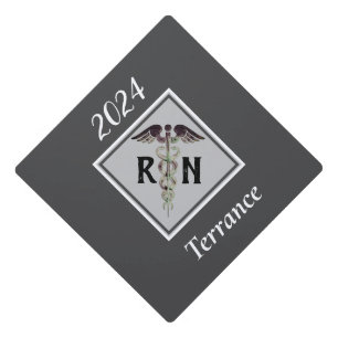 Registered Nurse RN Caduceus Personalized Grey Graduation Cap Topper