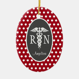 Registered Nurse RN Caduceus Personalized Red Ceramic Ornament