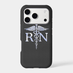 Registered Nurse RN Caduceus Snakes Black Carbon