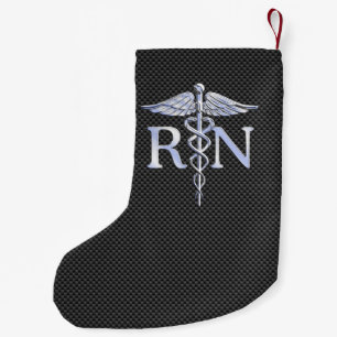 Registered Nurse RN Caduceus Snakes Carbon Small Christmas Stocking