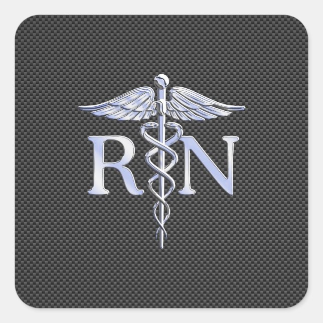 Registered Nurse RN Caduceus Snakes Carbon Square Sticker (Front)