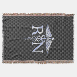 Registered Nurse RN Caduceus Snakes Carbon Throw Blanket