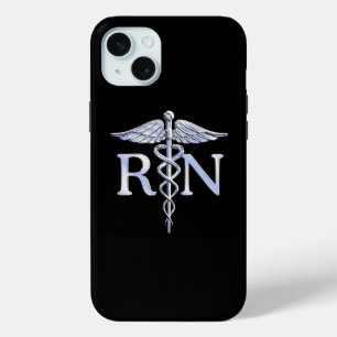 Registered Nurse RN Caduceus Snakes on Black Decor iPhone 15 Mini Case