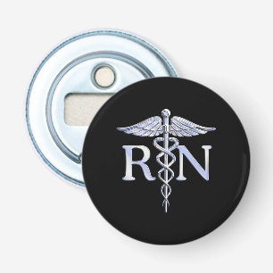 Registered Nurse RN Caduceus Snakes Solid Black Bottle Opener