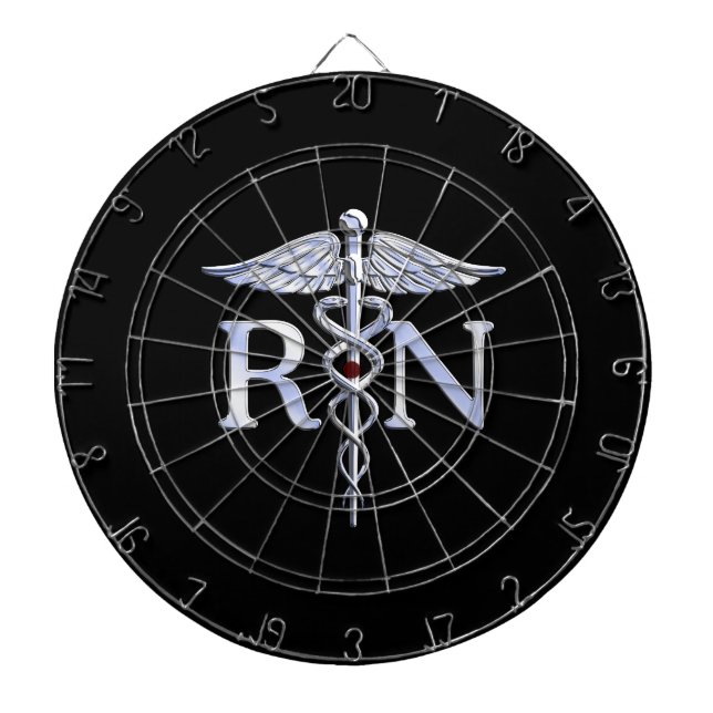 Registered Nurse RN Caduceus Snakes Solid Black Dartboard (Front)