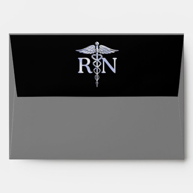 Registered Nurse RN Caduceus Snakes Solid Black Envelope (Back (Top Flap))