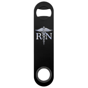 Registered Nurse RN Caduceus Snakes Solid Black Speed Bottle Opener