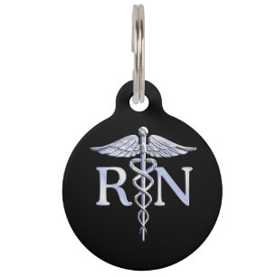 Registered Nurse RN Caduceus Snakes Style on Black Pet Tag