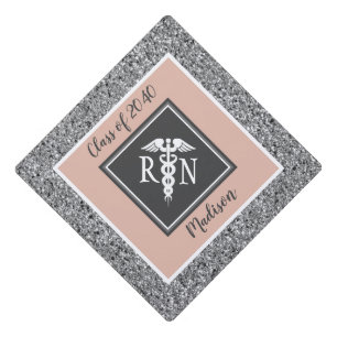 Registered Nurse RN Class of Pink Glitter Graduation Cap Topper