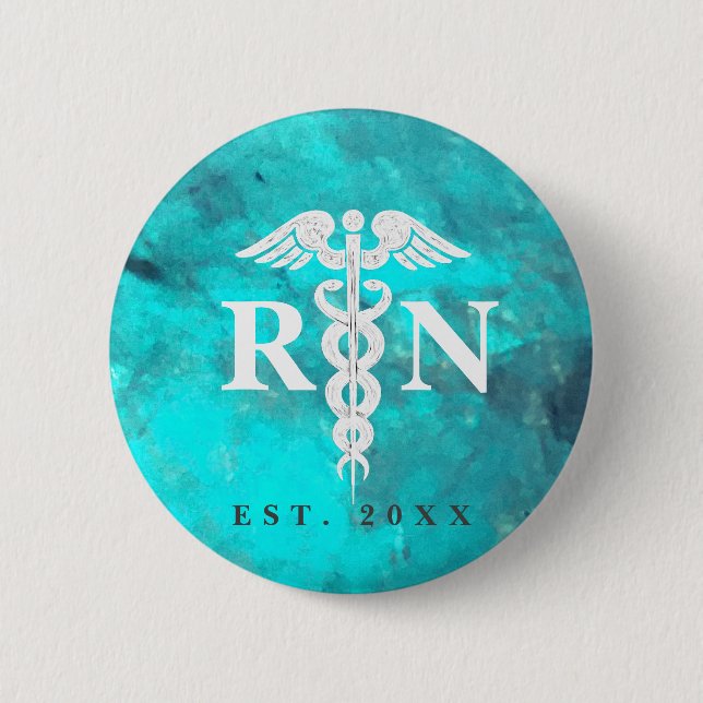 Registered Nurse RN Custom Year Turquoise Marble 2 Inch Round Button (Front)