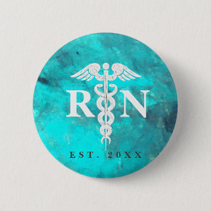 Registered Nurse RN Custom Year Turquoise Marble 2 Inch Round Button