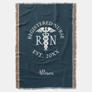 Registered Nurse RN Graduate Blue Personalized Throw Blanket