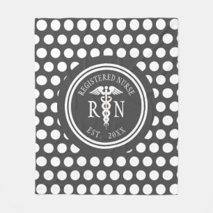 Registered Nurse RN Graduation Grey White Caduceus Fleece Blanket