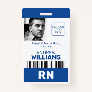 Registered Nurse RN ID Blue and White Logo Photo Badge