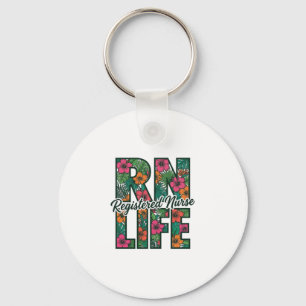 Registered Nurse RN Life Floral Vector Design_1 Keychain