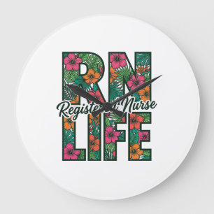 Registered Nurse RN Life Floral Vector Design_1 Large Clock