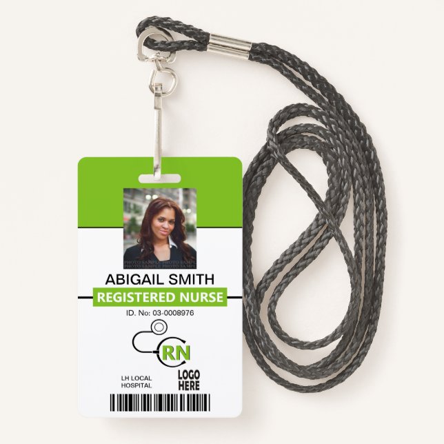 Registered nurse RN lime green photo template Badge (Front with Lanyard)