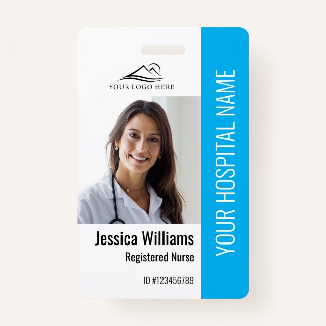 Registered Nurse RN Medical Blue Photo ID Work  Badge (Front)