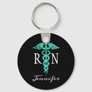 Registered Nurse RN Medical Caduceus Turquoise Keychain
