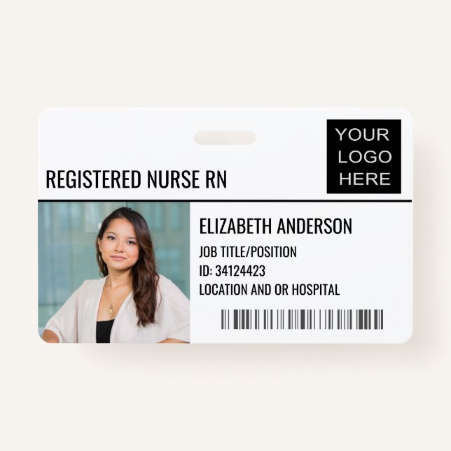 Registered Nurse RN Photo ID Hospital Logo Badge (Front)