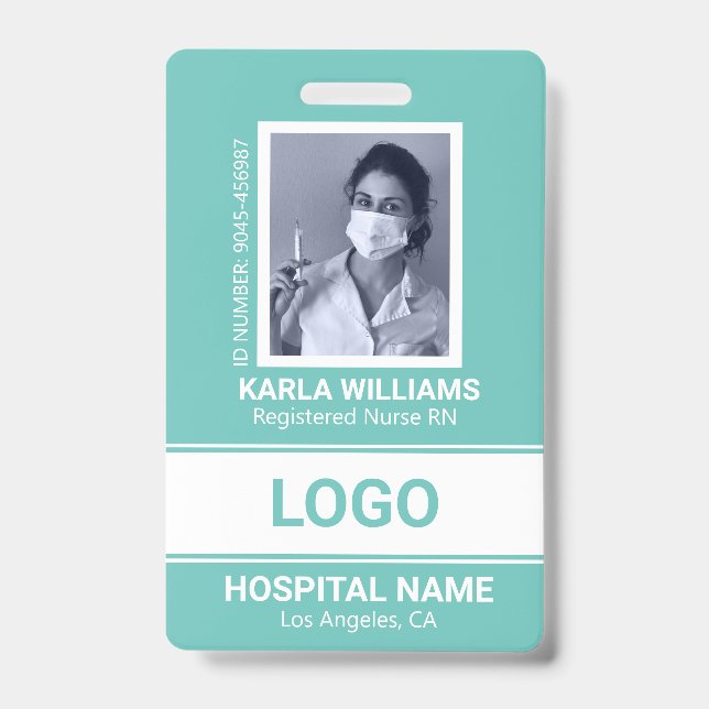 Registered Nurse RN Photo Template White and Green Badge (Front)