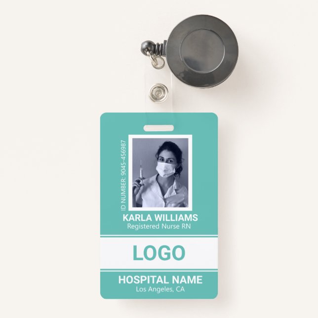 Registered Nurse RN Photo Template White and Green Badge (Front with Retractable)
