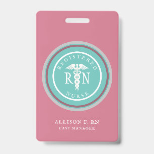 Registered Nurse RN Pink Modern Medical Name Badge