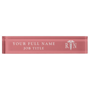 Registered Nurse RN Pink White Medical Caduceus Nameplate