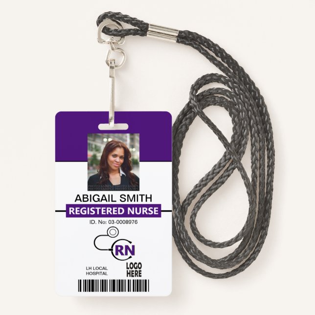 Registered nurse RN purple photo template Badge (Front with Lanyard)